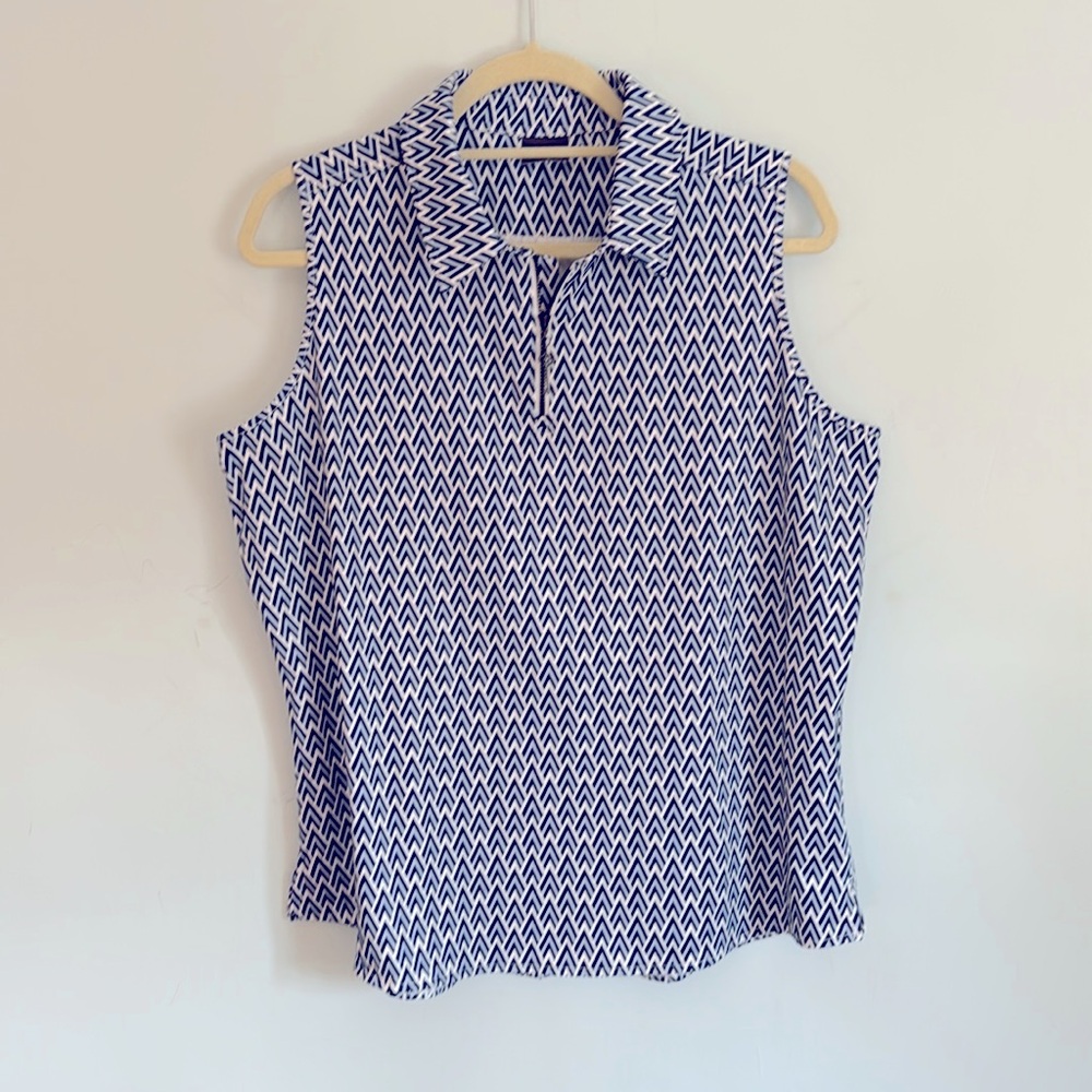 Belyn Key sleeveless golf polo with zipper and collar